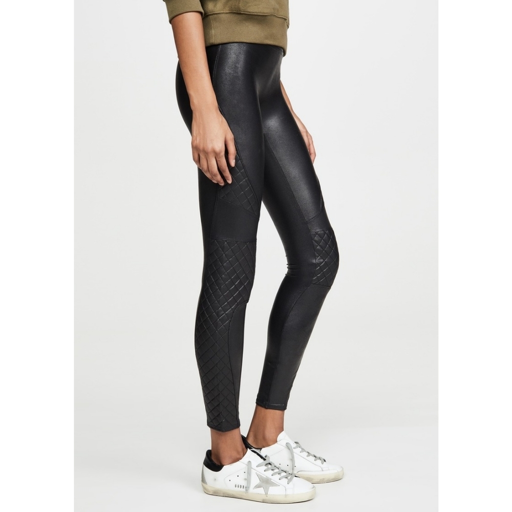 SPANX Faux Leather Quilted Moto Leggings Black Medium